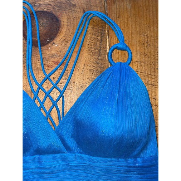 Womens Aidan Mattox Blue Sparkly Spaghetti Strap Long Maxi‎ Gown Dress 6 - Picture 5 of 12